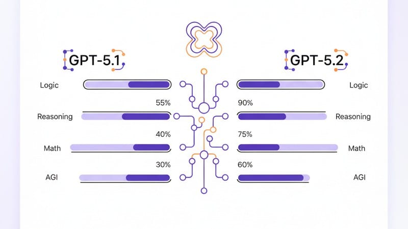 Сравнение точности GPT-5.2 и предыдущей версии по ключевым бенчмаркам.